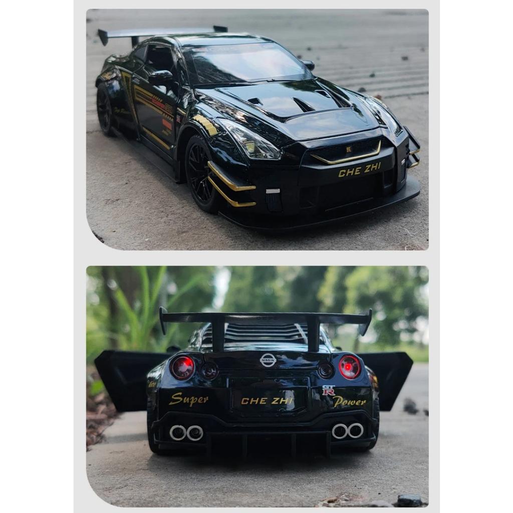1/24 Skyline Ares Nissan GTR R35 Alloy Sports Car Model Diecast Metal Racing Car Model Simulation Sound Light Kids Toys Gift