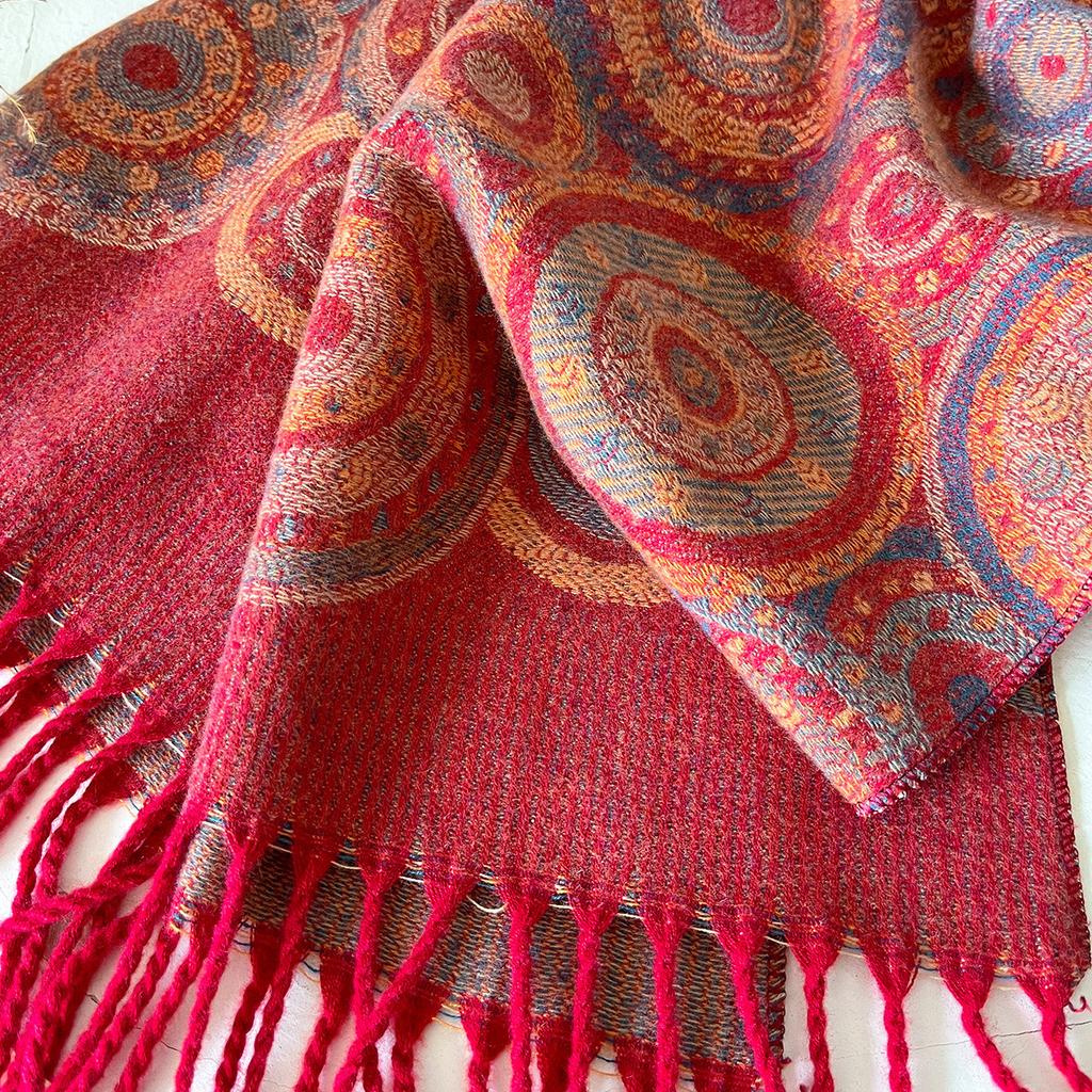 Manufacturer Cotton Scarf Shawl Circle Autumn And Winter Long Women'S Warm Fringed Jacquard Shawl Dual-Purpose Shawl