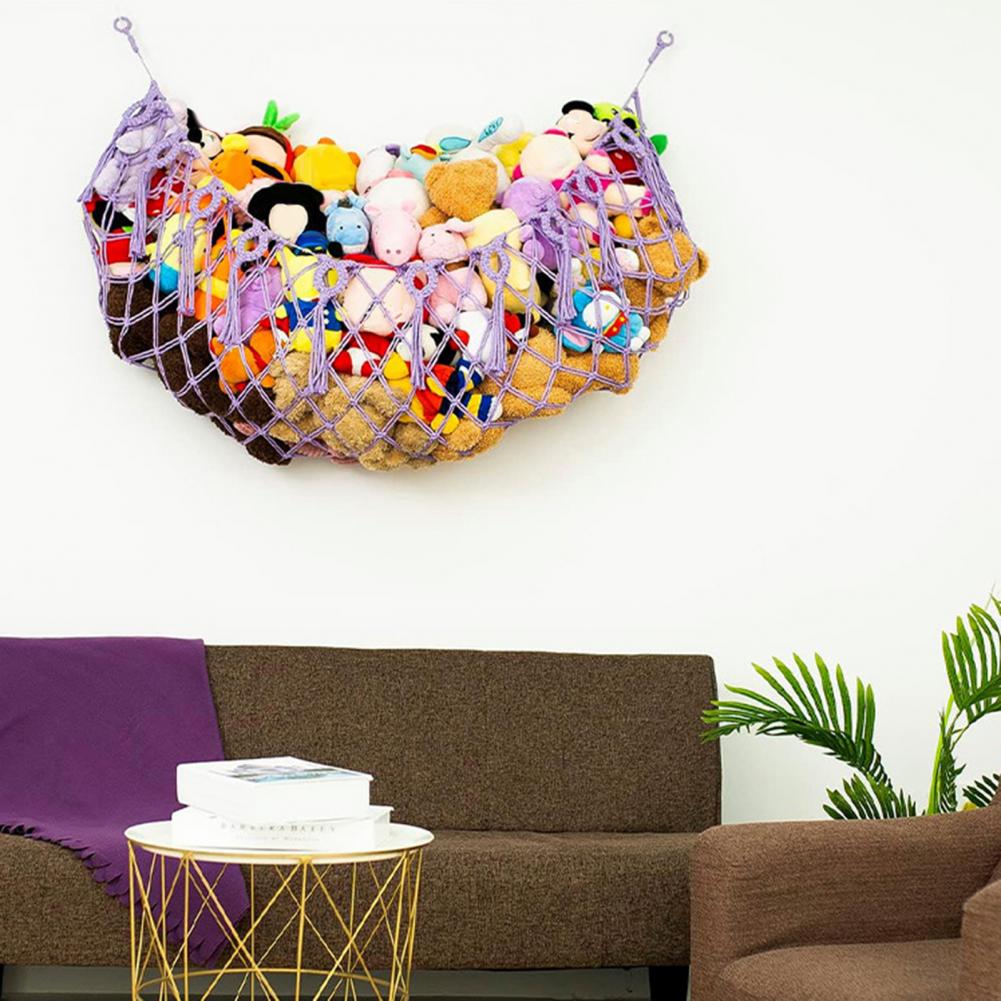 Extra Hanging Net Boho Handmade Cotton Rope Plush Toy Wall Hanging Net with Tassels Extra Organizer for Kids for Playroom