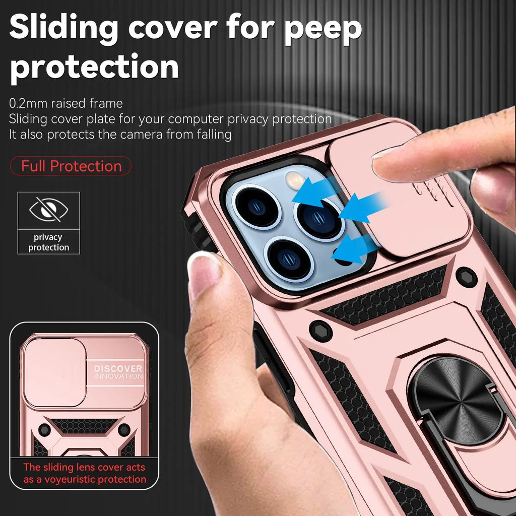 Army Push Window Shockproof Phone Case For iPhone14 13 12 11 Pro Max X XR XS 7 8 Plus Magnetic Ring Holder Military Rugged Cover