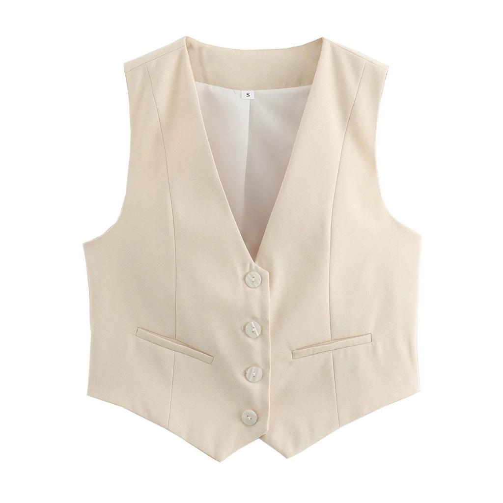 Women's Vest Black White Cropped Vest Top Women V Neck Sleeveless Vest Woman Fashion Working Summer Suit Vest Short Coats