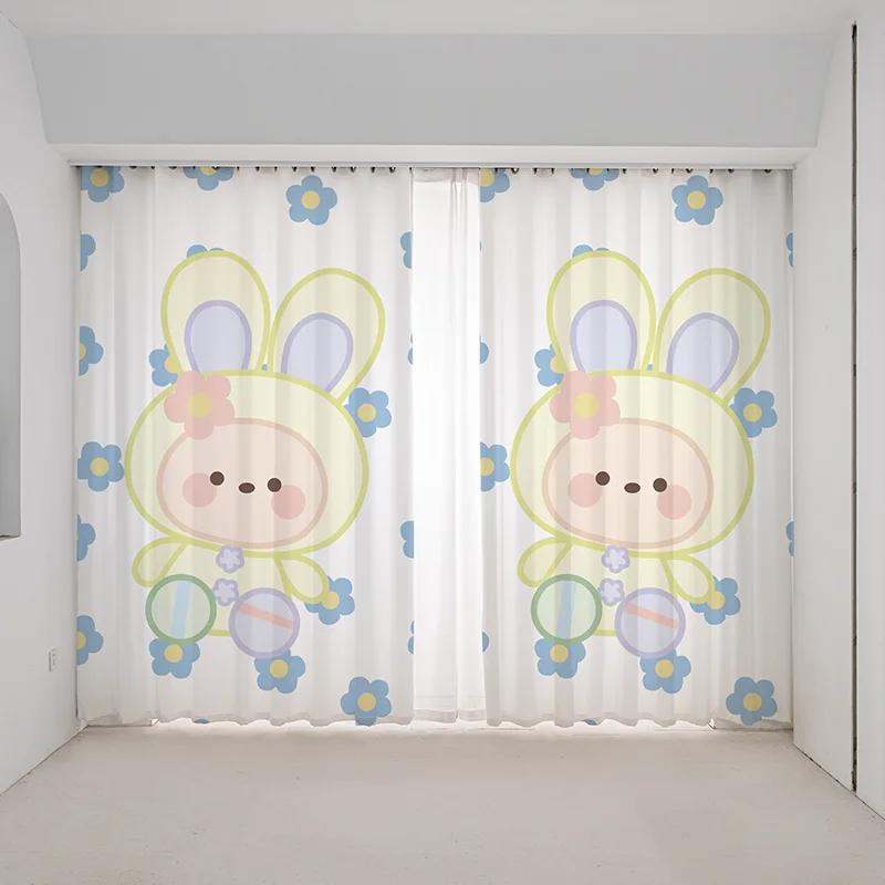 Мультяшный забавный кролик медведь милый Ins розовый девочка детская комната спальня детский сад полузатемняющие жалюзи занавеска высокое затенение 2панели