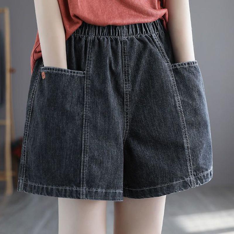 Summer Sale: Women's Loose Fit Elastic High Waist Wide Leg Denim Shorts, Plus Size, Retro Style.
