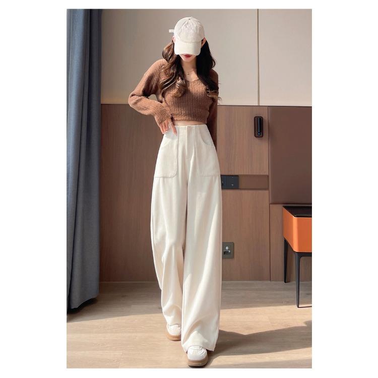 Модные красные вельветовые брюки с высокой талией, широкие брюки, повседневные свободные прямые брюки для женщин