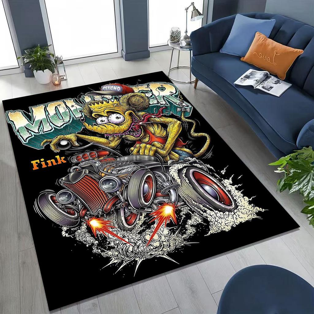 3D Бунтарский RAT FINK Автомобили Знак Мультяшный Ковер для Спальни Гостиной Дивана Дома Декор Приветственный Коврик, Большой Детский Игровой Нескользящий Напольный Коврик