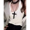Gothic Y2K Wood Cross Pendant Necklaces for Woman Man Fashion Punk Style Black White Necklace Retro Party Jewelry Accessories