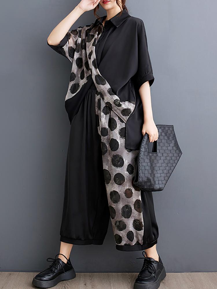 Xitao Комплекты брюк с точечным принтом Однобортный пуловер Асимметричные топы Повседневные комплекты из двух предметов WLD20233