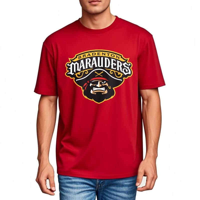 Большой размер Лето Для него Футболка Bradenton Marauders Дизайн с логотипом пирата Короткий рукав Взрослые Топы с круглым вырезом Свободный крой Футболка