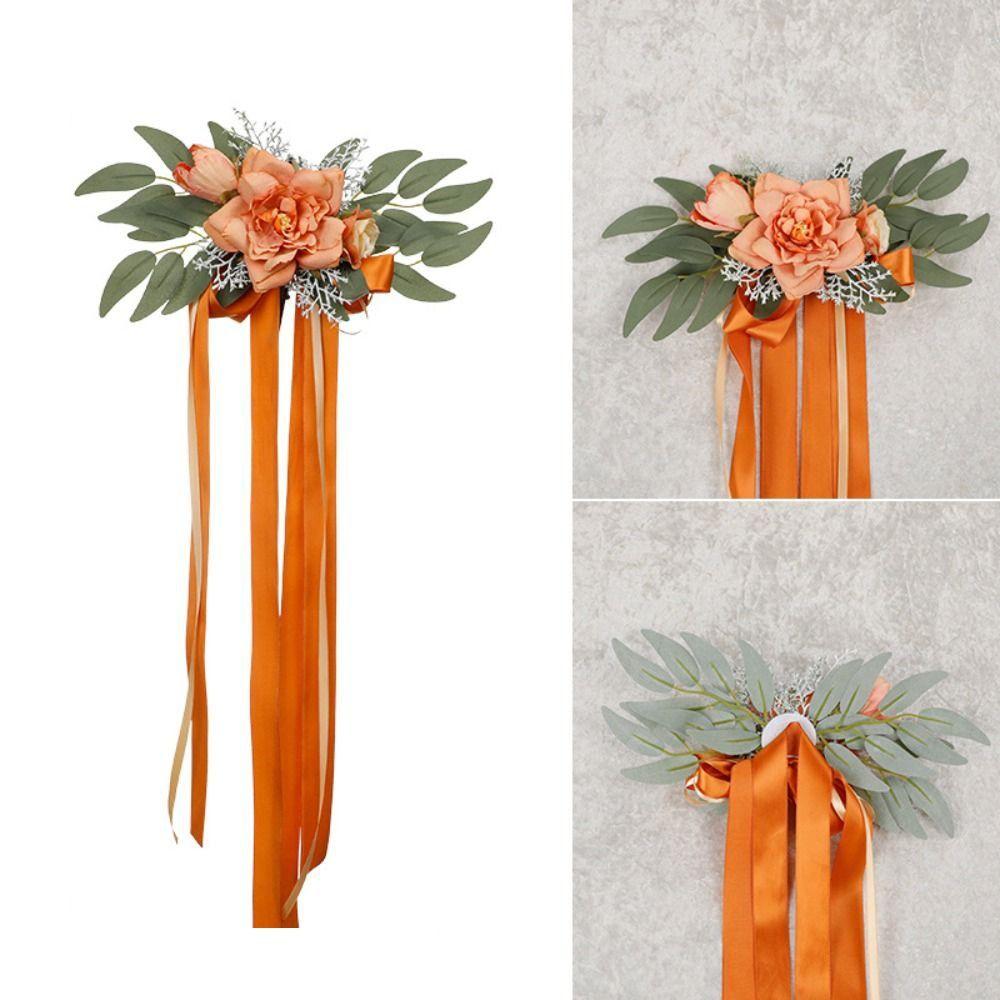 Шелковые цветы на спинке стула Цветы в скандинавском стиле Искусственные цветы Свадебные цветы на скамье Банкетный проход