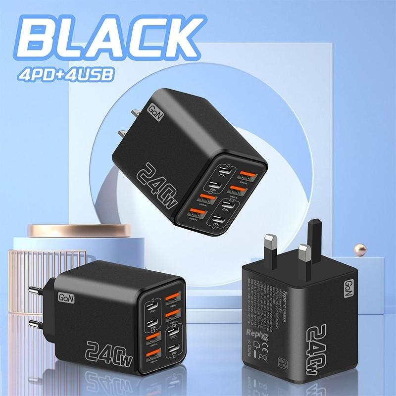 240 Вт Gan USB C Зарядное устройство 8 в 1 Быстрая зарядка Зарядное устройство для телефона Адаптер питания для телефона Type C EU/US Штекер Настенное зарядное устройство