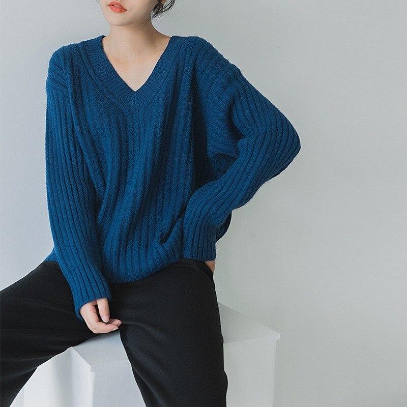 Осенние корейские повседневные пуловеры, модные женские зимние свитера, вязаный свитер с v-образным вырезом, женские джемперы, элегантные топы, шикарные 29217