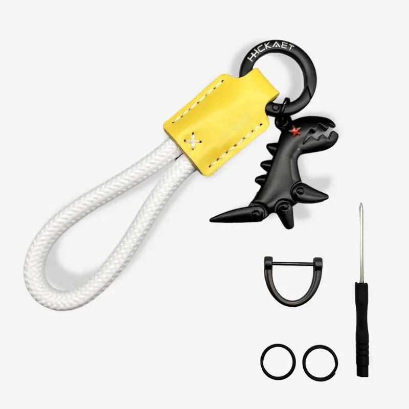 Премиальный плетеный кожаный металлический брелок в виде динозавра для мотоцикла, автомобиля, сумки, рюкзака, подвеска в подарок, аксессуары с браслетом