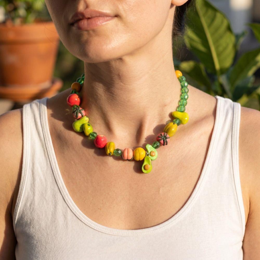 Layered Multi Layer Choker Colorful Beads Beaded Clavicle Chain Fashion Beads Fruit Necklace Girls
