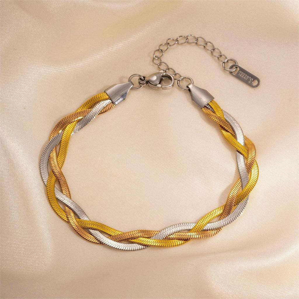 Европейский и американский легкий роскошный комплект из позолоченной титановой стали с витой цепочкой и браслетом