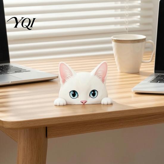 Decorative Figurine for Bookshelves Cute Cat Shelf Sitter Ornament, Wooden Peeking Kitten Figurine, Lover Gift Ideas 2D Flat Statue Desktops