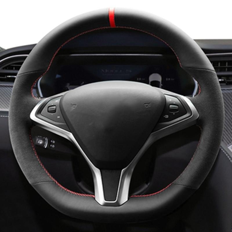 Car Steering Wheel Cover Black  Leather Suede Braid For Tesla Model S 2009- Model X 2012- Car Accessories