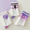 Женские белые носки, милые хлопковые носки с сердечками, Kawaii, консервативный корейский стиль, аниме, фиолетовые женские носки, комплект из 5 пар