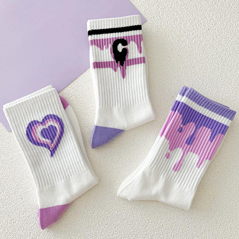 Женские белые носки, милые хлопковые носки с сердечками, Kawaii, консервативный корейский стиль, аниме, фиолетовые женские носки, комплект из 5 пар