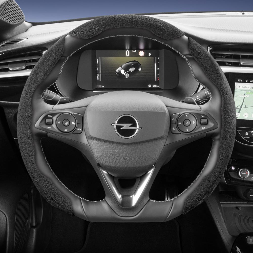 rzmup5 Suitable for Opel Sports Suede Steering Wheel Cover, Split Snap-On Anti-Slip Style, for Models Such as Corsa, Mokka, Astra, Grandland, Combo,