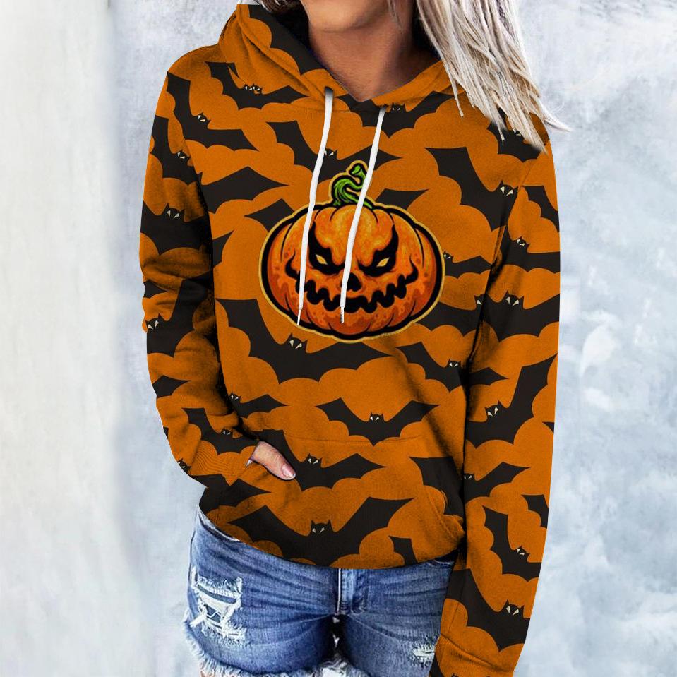 Весна и осень женская толстовка с капюшоном с 3D-принтом и элементом «Хеллоуин», модная свободная толстовка с длинным рукавом и капюшоном, уличная одежда