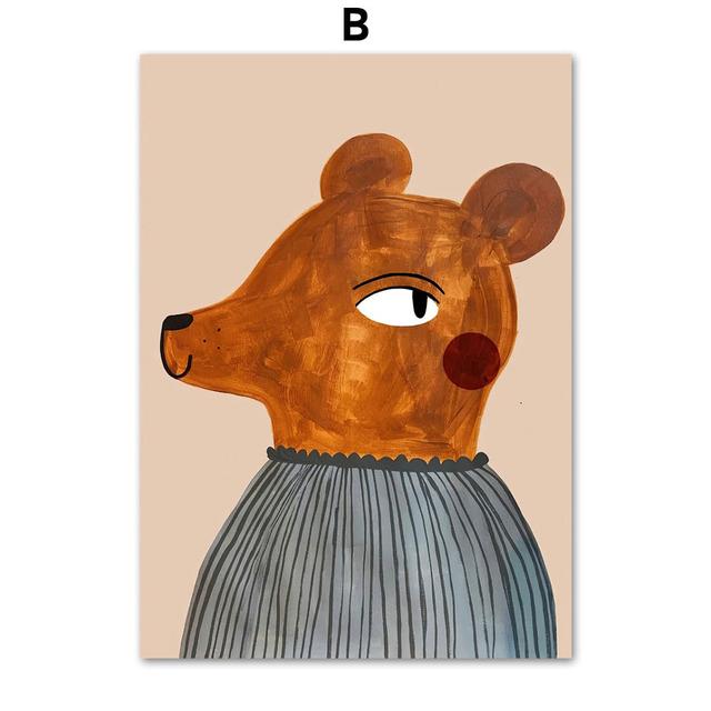 Леопардовый кролик, медведь, тигр, мышь, Радуга, забавная настенная живопись на холсте, плакаты на скандинавскую тему и принты, настенные панно, декор для детской комнаты, без рамки