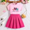 Girls Fashion Set Summer Children Sweet Love Short Sleeve T-shirt Pleated Skirt Two-piece Set