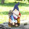 Solar Pumping Gnome Figurine with Light Washing Dog Dwarf Elf Resin Statue Sculpture Outdoor Garden Porch Yard Lawn Decoration Ornament