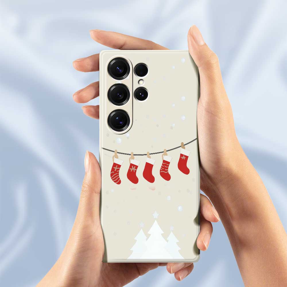 For Samsung Galaxy S25 Ultra Case Christmas Stockings Pattern Printing Straight Edge TPU Phone Back Cover