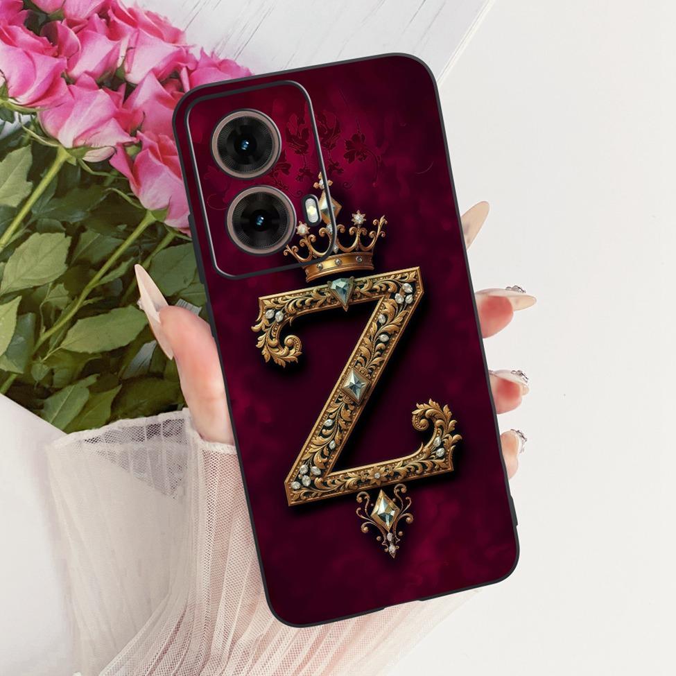 Чехол для Moto G85 XT2427-3 Силиконовый Роскошная Корона Буквы от A до Z 2D Плоский Рисунок Мягкий Корпус для Motorola Moto G85 Обложка