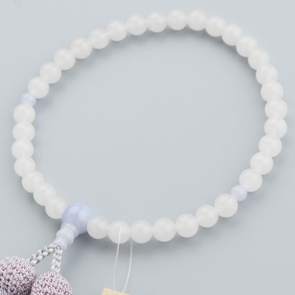 Четки для женщин, приблизительно 7 мм, белый оникс, синее кружево, чистый шелк, кисточка, четки, белый оникс, халцедон, дзюдзу, милые, распространены в сектах