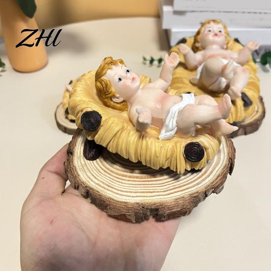 Catholic Church Decoration Items Baby Jesus in Manger Statue, Easter Figurines Small Nativity Resin Holy Family Decor Sculpture, Hand-Painted