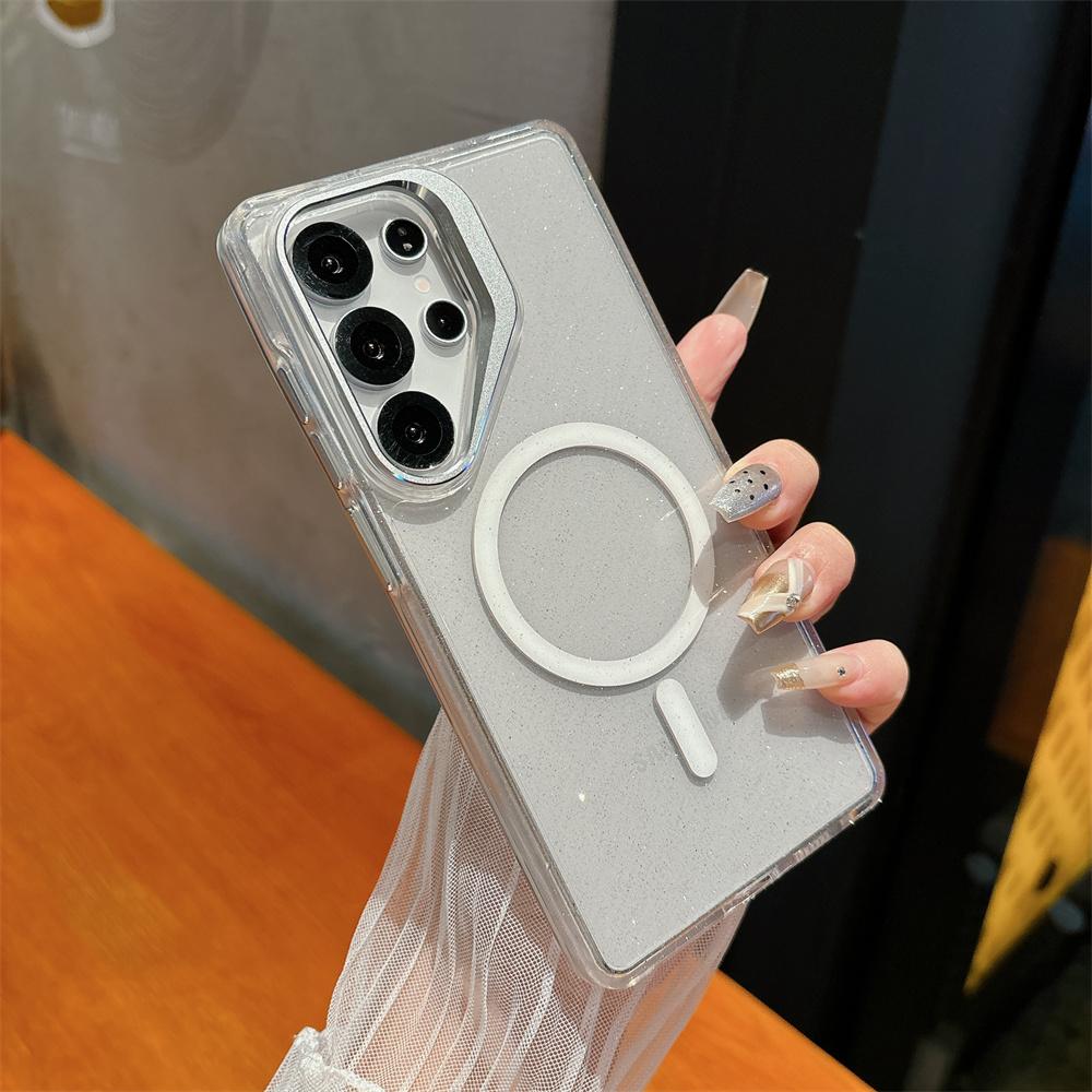 Металлическая подставка для объектива для Magsafe Магнитный чехол для телефона для Samsung Galaxy S26 S25 S22 Ultra S23 FE S24 Plus Блестящий прозрачный чехол