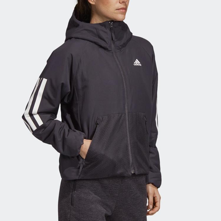 adidas Теплая спортивная куртка с логотипом и буквами, повседневная, с капюшоном, хлопковая, женская, черная, DZ1518