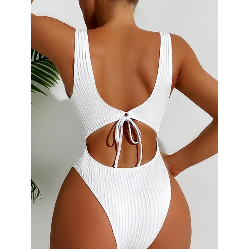 Women's Solid Color One Piece Swimsuit Summer Beach Vacation Monokini Conservative Bikini Slim Backless Swimwear 2025 New