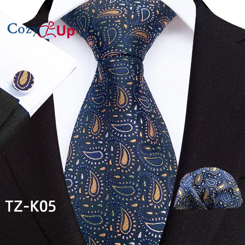 Cozy Up Набор из трех предметов, модный деловой мужской галстук с узором пейсли, включает в себя галстук, запонки, носовой платок