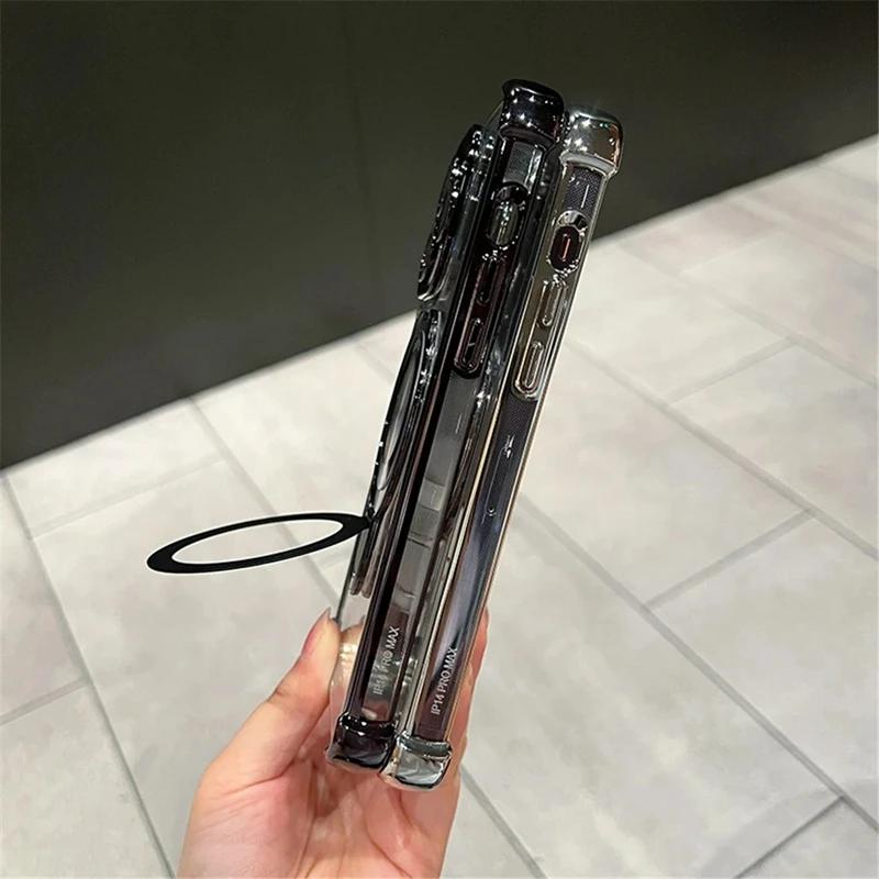 Ударопрочный Прозрачный Чехол Для Телефона Для Для Iphone 11 12 13 14 15 16 17 Pro Max Магнитный С Подставкой Держателем Кронштейном Чехол