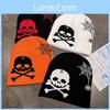 Hat Knitted Fashion With Skull And Spider Web Embroidered Design Halloween For