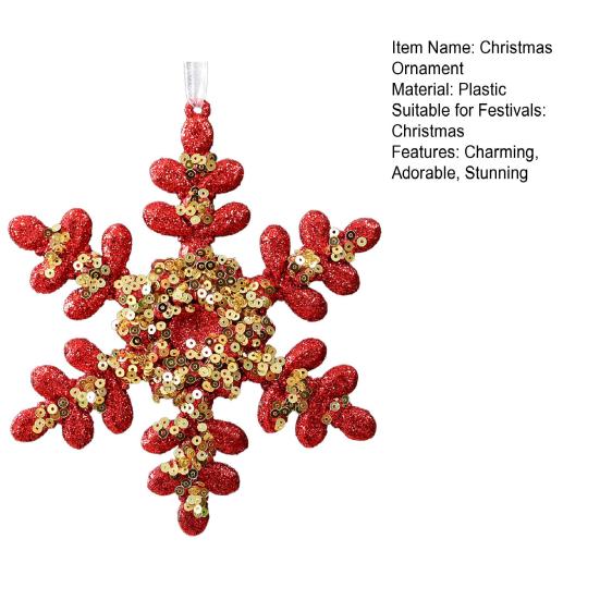 Glitter Sequined Christmas Ornament Red Snowflake/Butterfly/Star/Reindeer/Ballerina Hanging Decoration for Xmas Tree Doors Windows Walls Holiday Home