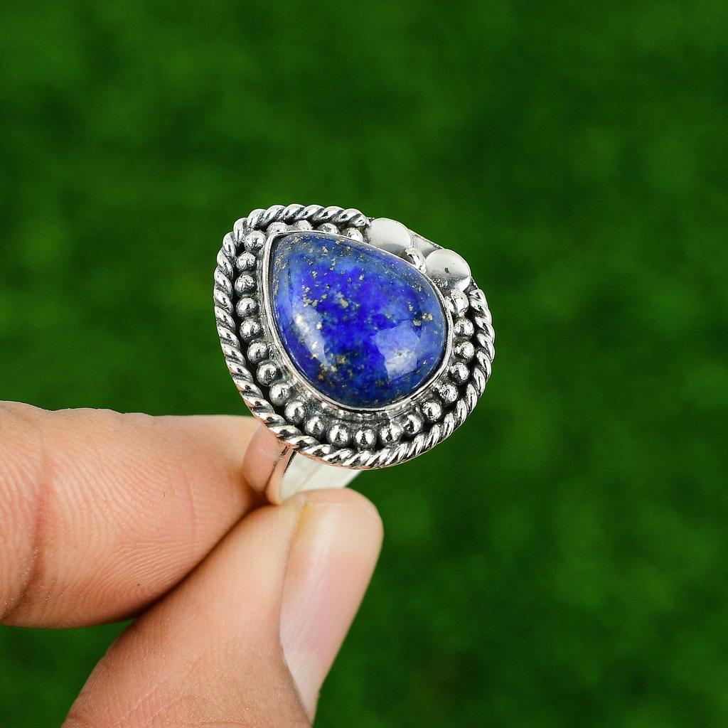 Natural Lapis Lazuli Gemstone Multi Stone Adjustable Ring 925 Sterling Silver