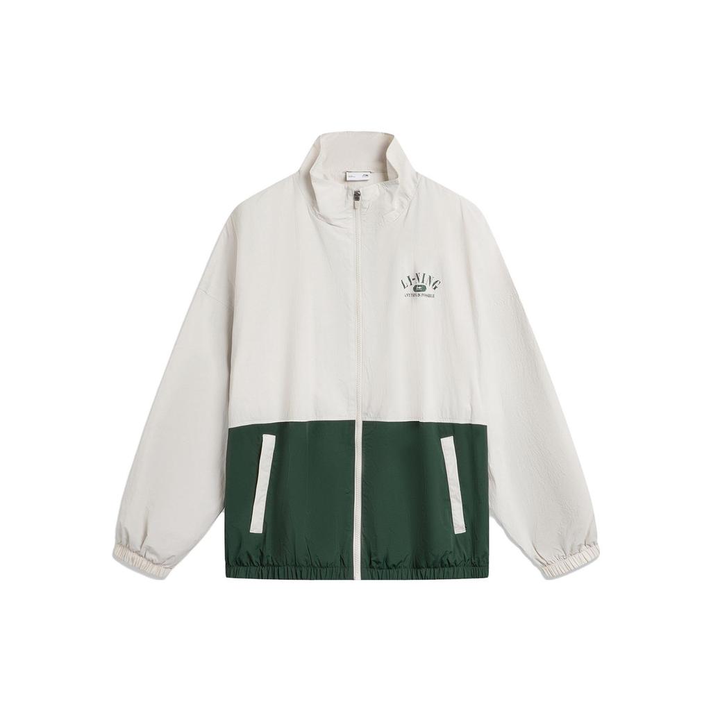 Li-Ning Lettuce Edge Water-Repellent UV-Resistant Color-Block Stand-Collar Windbreaker Long Sleeve Early Autumn Coat Unisex Coats AFDU701-1