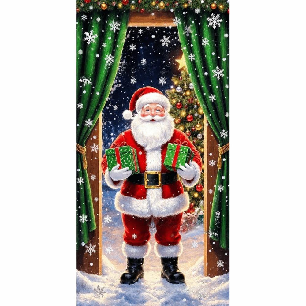 Door Hanging Christmas Door Cover Atmosphere Arrangement Background Santa Claus Banner Holiday Props Old Man Snowman
