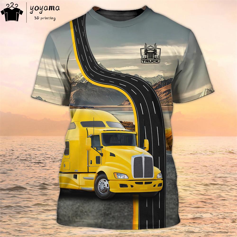 Truck Graphic T Shirts 3D Print Mens Clothing Short Sleeve Tee Van Driver Workwear O-Neck Casual Men's Clothing T Shirt Men Tops
