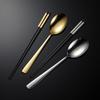 304 Stainless Steel Public Spoon Public Chopsticks Extended Chopsticks Spoon Titanium Plated Hotel Dining Spoon Household Company Gifts