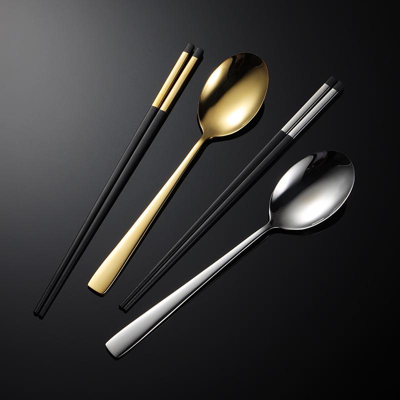 304 Stainless Steel Public Spoon Public Chopsticks Extended Chopsticks Spoon Titanium Plated Hotel Dining Spoon Household Company Gifts