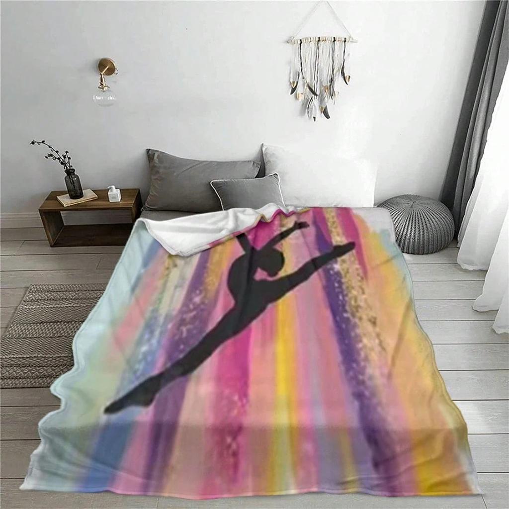 1pc Gymnastics Girl Flannel Blanket, 2D Flat Print, Ultra Soft Warm All-Season Throw, Colorful Watercolor Design for Bedroom & L