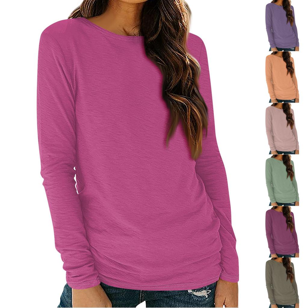 Женские рубашки с длинным рукавом и круглым вырезом, базовая футболка, повседневный топ, осенняя модная туника, облегающие футболки