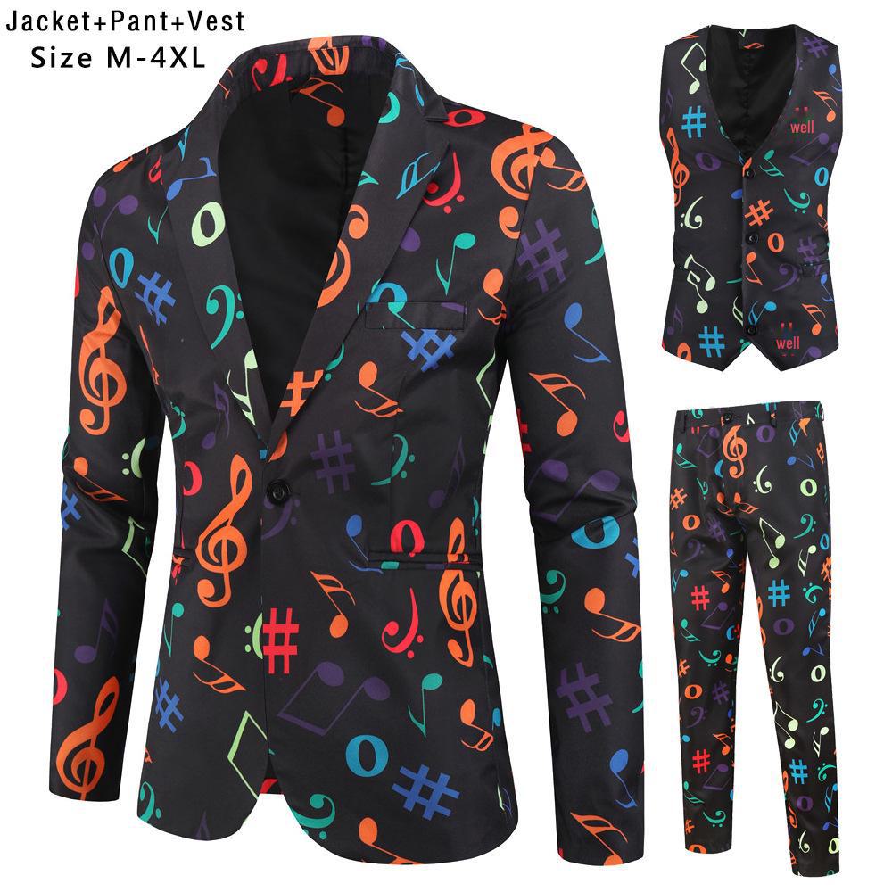 2023 Мужской повседневный костюм-тройка в европейском и американском стиле с 3D-печатью: Жилет, брюки и куртка
