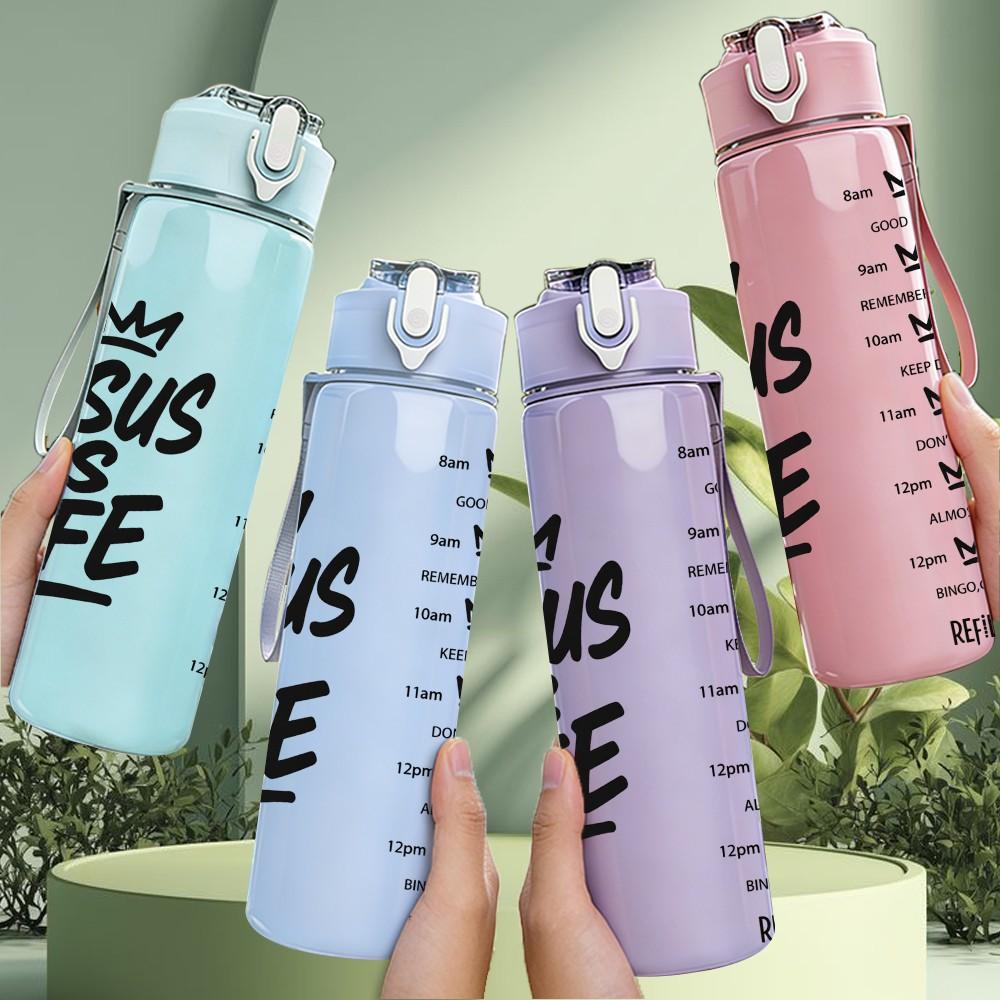 1PC Jesus Is Life Faith Lettering Art 750ml Color Plastic Sports Water Bottle Leakproof Flip Straw Lid Suitable for Sports Office Home Use
