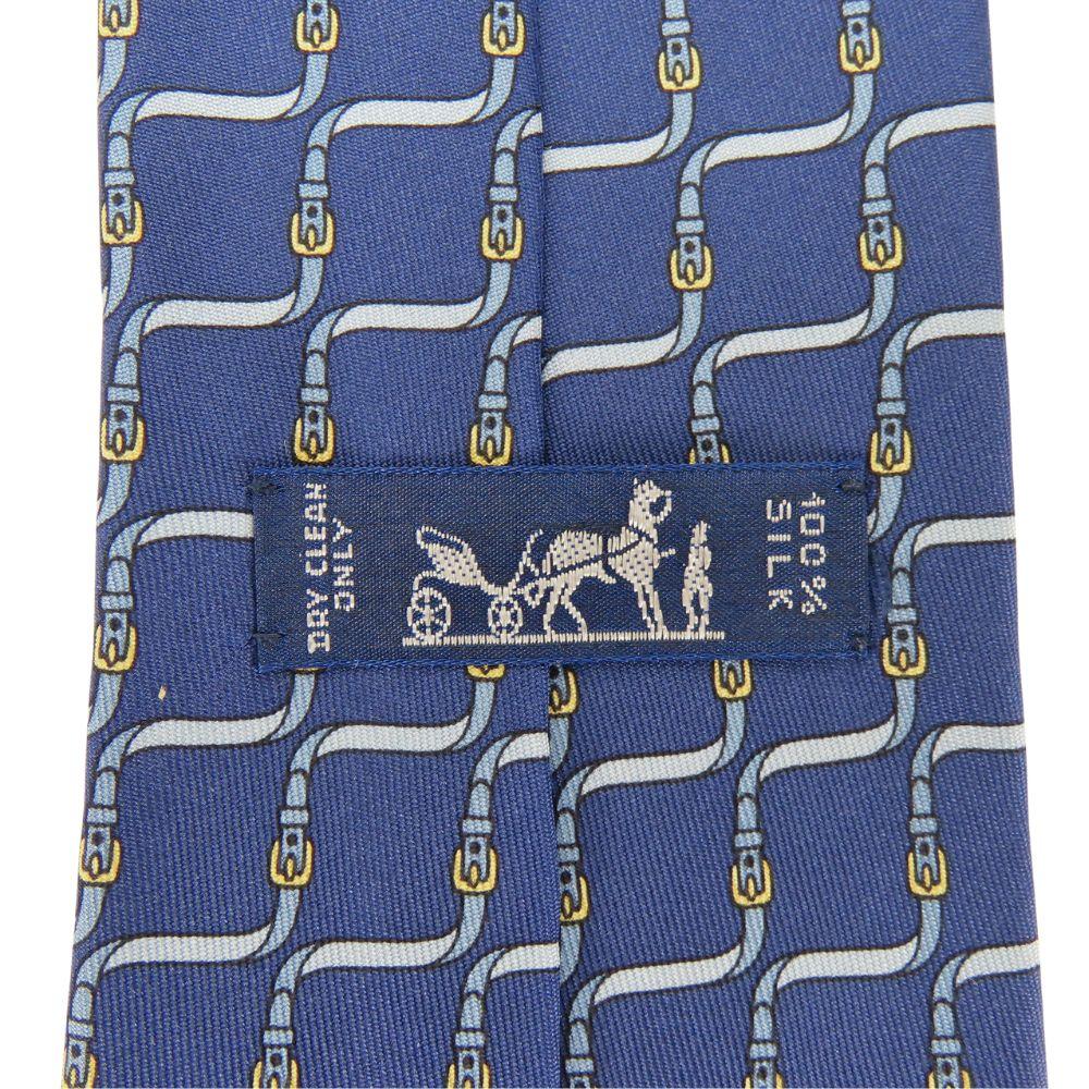 Used HERMES tie Belt Pattern silk Blue Gentleman