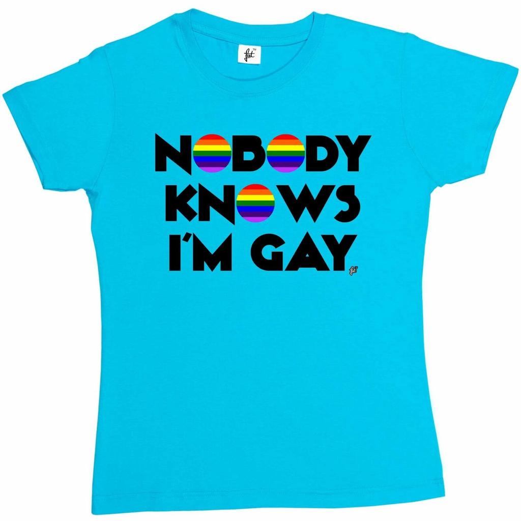 Nobody Knows Im Gay Pride Rainbow Womens Boyfriend Fit T-Shirt